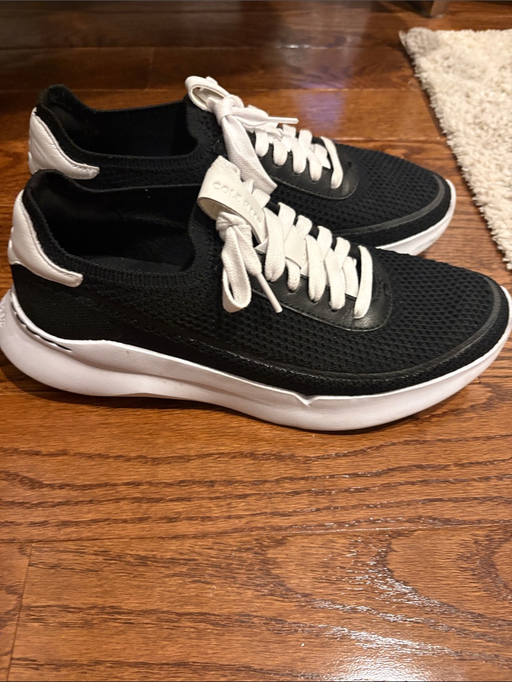 Cole Haan Black and White Knit Lace-Up Sneakers - Picture 2 of 4
